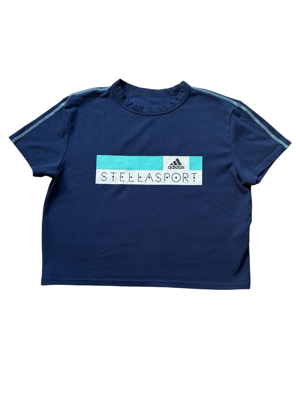 Adidas x Stella McCartney Women's Navy Crop T-Shirt Size Medium